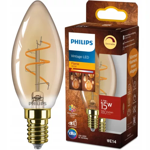 Philips B35 E14 LED gyertya fényforrás, dimmelhető, 2.7W=15W, 1800K, 180 lm, 220-240V