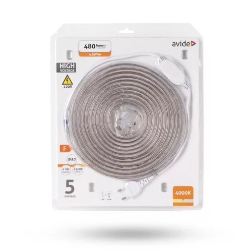 Avide LED szalag szett, 220V 4.8W/m, 60LED/m, 4000K, IP67, 5m