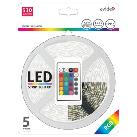   Avide LED szalag szett adapterrel és vezérlővel, 12V 7.2W/m, 30LED/m, RGB, IP65, 5m