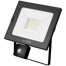   Avide ABSSFLCW-30W-PIR mozgásérzékelős LED reflektor, 30W, 6400K, 2260 lm, IP65