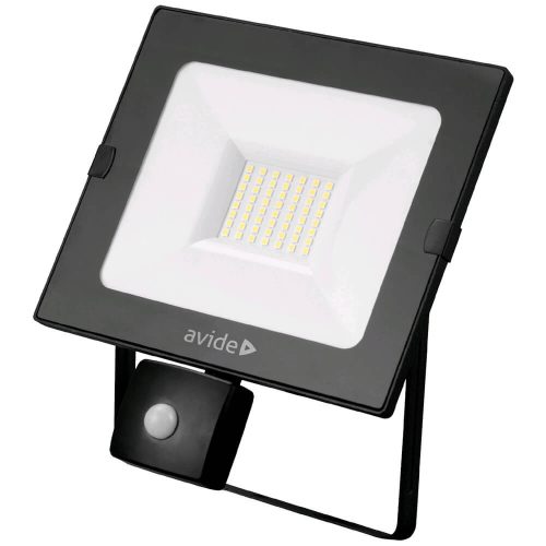 Avide ABSSFLNW-30W-PIR mozgásérzékelős LED reflektor, 30W, 4000K, 2250 lm, IP65