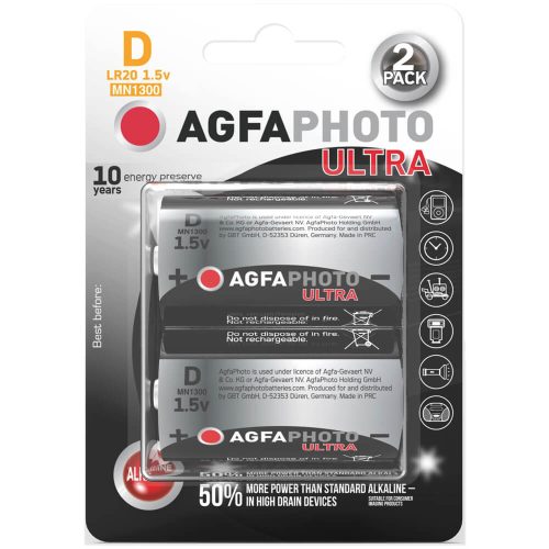 AgfaPhoto Ultra alkáli góliát elem D B2, 2 db