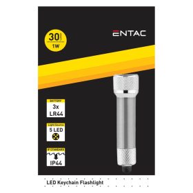   Entac kulcstartós elemlámpa 5LED, 1W, 30lm, 3xLR44, IP44, ezüst