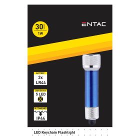   Entac kulcstartós elemlámpa 5LED, 1W, 30lm, 3xLR44, IP44, kék