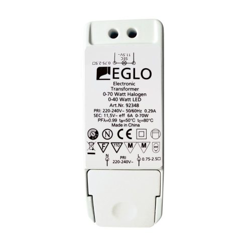 Eglo 92348 elektronikus transzformátor 0-70W halogén vagy 0-40W LED fényforrásokhoz, 11,5V