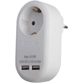  Entac EPAG-1EE-2USB-W hálózati adapter 1 dugaljjal+2 db USB csatlakozóval, 3680W