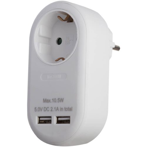 Entac EPAG-1EE-2USB-W hálózati adapter 1 dugaljjal+2 db USB csatlakozóval, 3680W