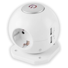   Entac ESC1.5G3-USB-GLOBE 3-as gömb elosztó, 1,5m kábellel, kapcsolóval, USB-vel, 3G1.5