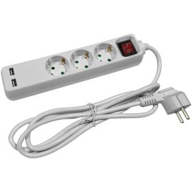   Entac ESE1.5G3-1.5-SW-USB, 3-as elosztó 1,5m-es kábellel, kapcsolóval, USB csatlakozóval, 3G1.5