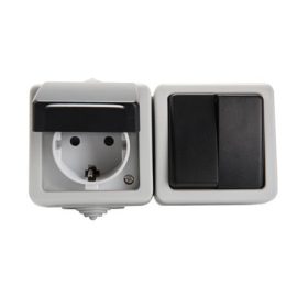   MOWION TEKNO 05-3528-143-FEK csillárkapcsoló + Schuko dugalj, vízszintes, gyermekvédelemmel, IP54