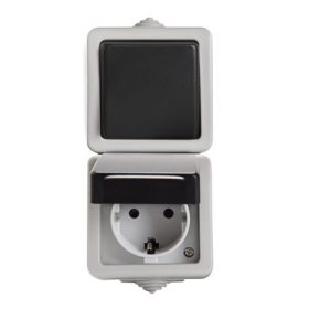   MOWION TEKNO 05-3129-143-FEK egypólusú kapcsoló + Schuko dugalj, függőleges, gyermekvédelemmel, IP54