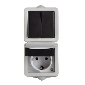   MOWION TEKNO 05-3529-143-FEK csillárkapcsoló + Schuko dugalj, függőleges, gyermekvédelemmel, IP54
