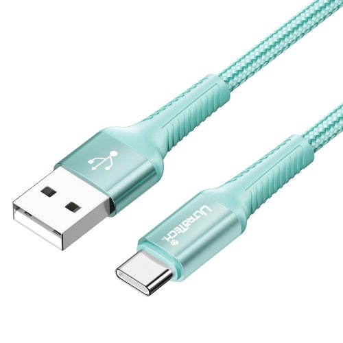 Ultratech P01 adat- és töltőkábel USB-A/USB-C, 1m, türkiz